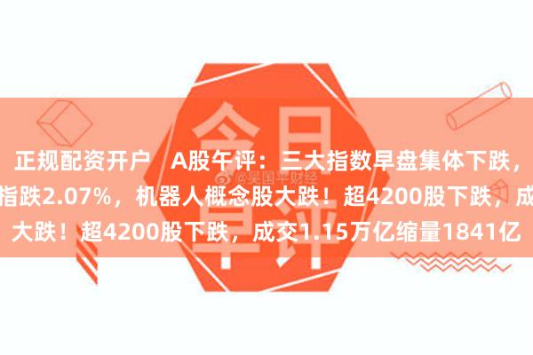 正规配资开户   A股午评：三大指数早盘集体下跌，沪指跌0.88%创业板指跌2.07%，机器人概念股大跌！超4200股下跌，成交1.15万亿缩量1841亿